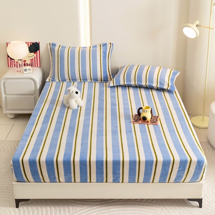 2024新款立体菠萝格印花保暖牛奶绒系列单床笠 挪威蓝