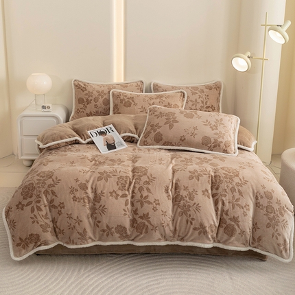 91家纺网 家纺一手货源 找家纺 2024新款A类复古风加厚保暖绒四件套 古典花韵