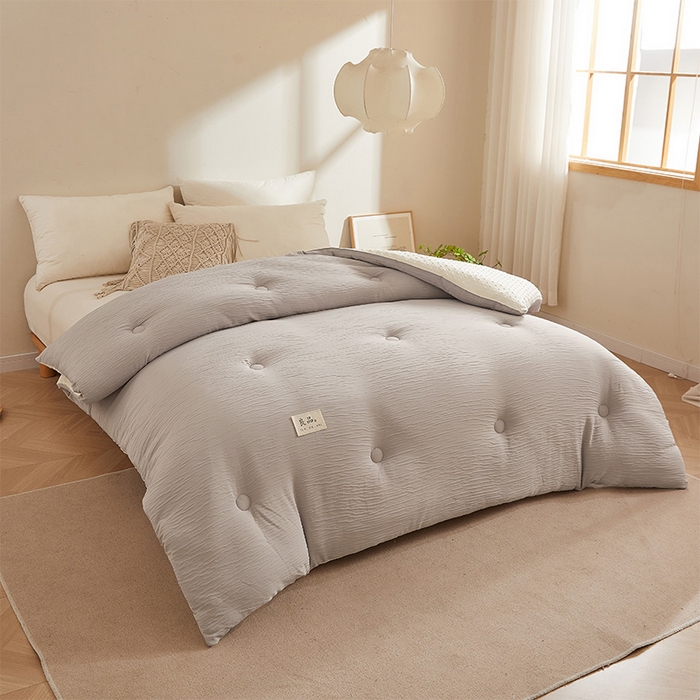 91家纺网 家纺一手货源 找家纺 2024新款A类双层皱皱纱豆豆被子被芯 皱皱纱-轻烟灰