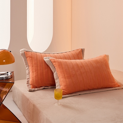 LADYCOCO可可家居 2024新款牛奶3D绒立体雕花剪花单品系列-单枕套 橘色+卡其色