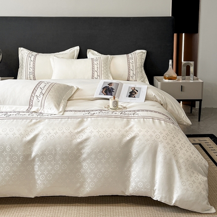 苏源家居 2024新款秋冬磨毛提花加厚轻奢四件套路易系列 路易-奶昔白