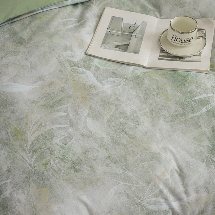 91家纺网 家纺一手货源 找家纺 2024新款全棉加厚长绒棉数码印花四件套 云如月-绿