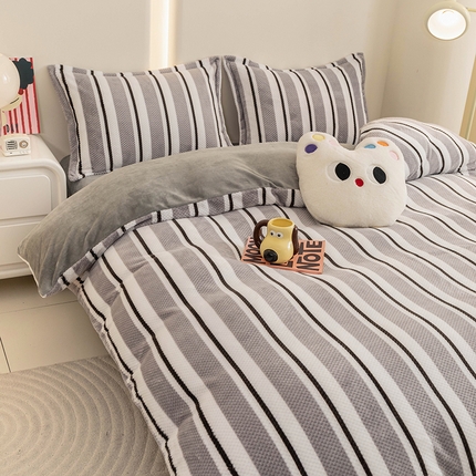 2024新款立体菠萝格印花保暖牛奶绒系列单被套 挪威灰