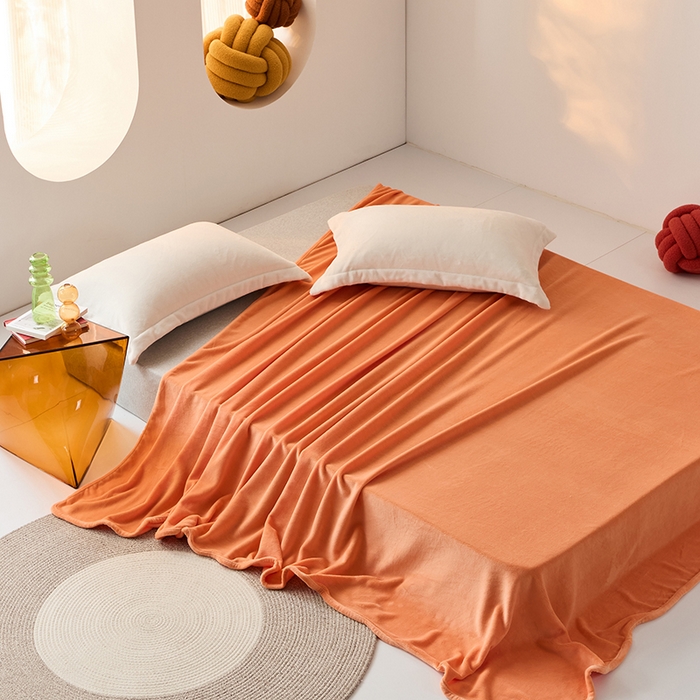 91家纺网 家纺一手货源 找家纺 LADYCOCO可可家居 2024新款牛奶3D绒立体雕花剪花单品系列-单床单 橘色