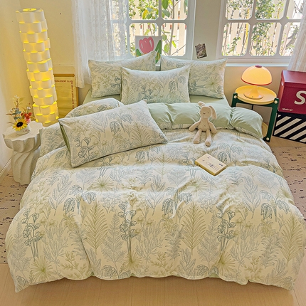 91家纺网 家纺一手货源 找家纺 （总）伊凡 2025新款印花小清新水洗棉四件套