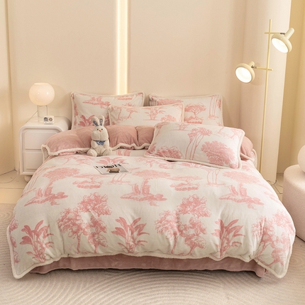 2024新款A类复古风加厚保暖绒四件套 娇艳欲滴