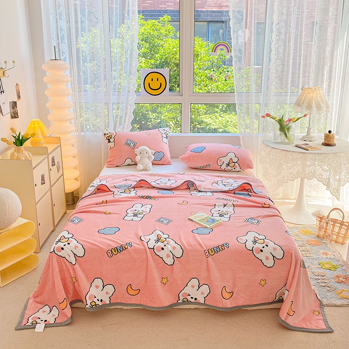 91家纺网 家纺一手货源 找家纺 慕尚家纺 2025新款雪貂绒高克重300g毛毯家用毛毯 快乐小兔