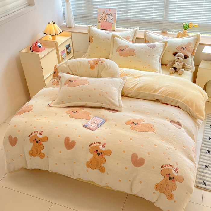 91家纺网 家纺一手货源 找家纺 慕尚 2025新款高克重印花雪花绒四件套  辛巴狗