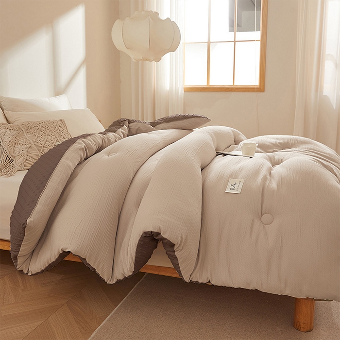 91家纺网 家纺一手货源 找家纺 2024新款A类双层皱皱纱豆豆被子被芯 皱皱纱-焦糖咖