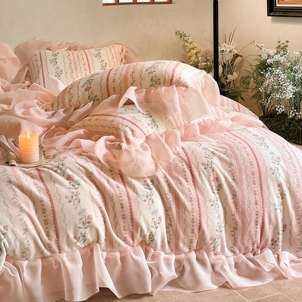 慕澄家纺 2024新款高克重花边牛奶绒印花四件套 曼琳