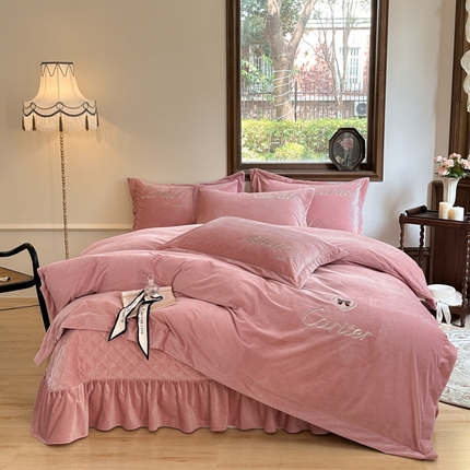 尚美 2024新款床盖款工艺设计四件套-依连娜 浅豆沙