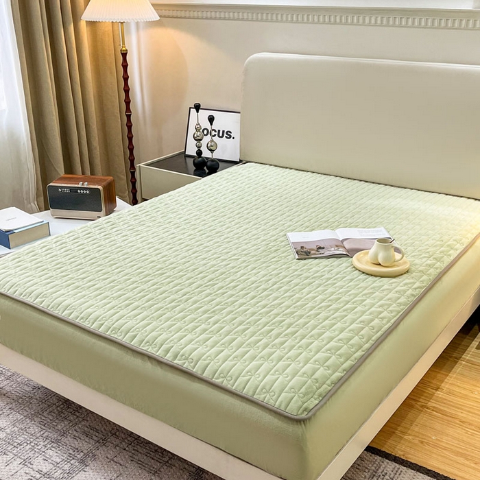 91家纺网 家纺一手货源 找家纺 LADYCOCO可可家居 2024新款超柔牛奶绒夹棉保暖床笠 绿色