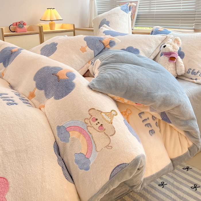 91家纺网 家纺一手货源 找家纺 慕尚 2025新款高克重印花雪花绒被套单件 星屿