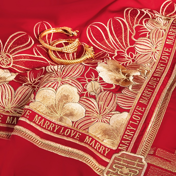 91家纺网 家纺一手货源 找家纺 2024新款100S长绒棉提花婚庆轻奢简约四件套多件套 幸福约定