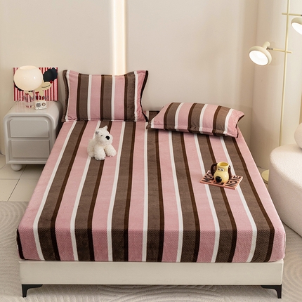 2024新款立体菠萝格印花保暖牛奶绒系列单床笠 自由粉