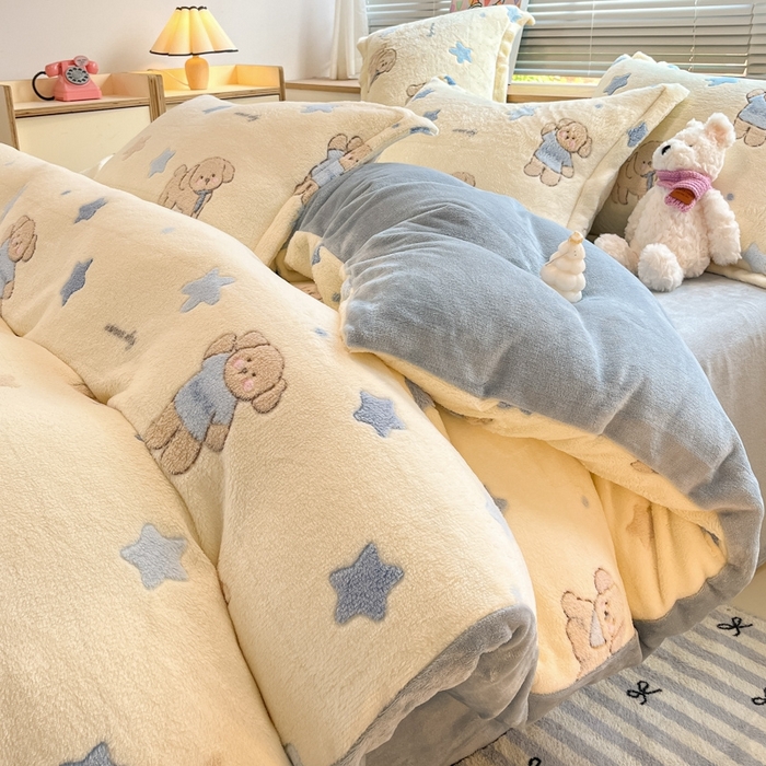 91家纺网 家纺一手货源 找家纺 慕尚 2025新款高克重印花雪花绒四件套  旺福