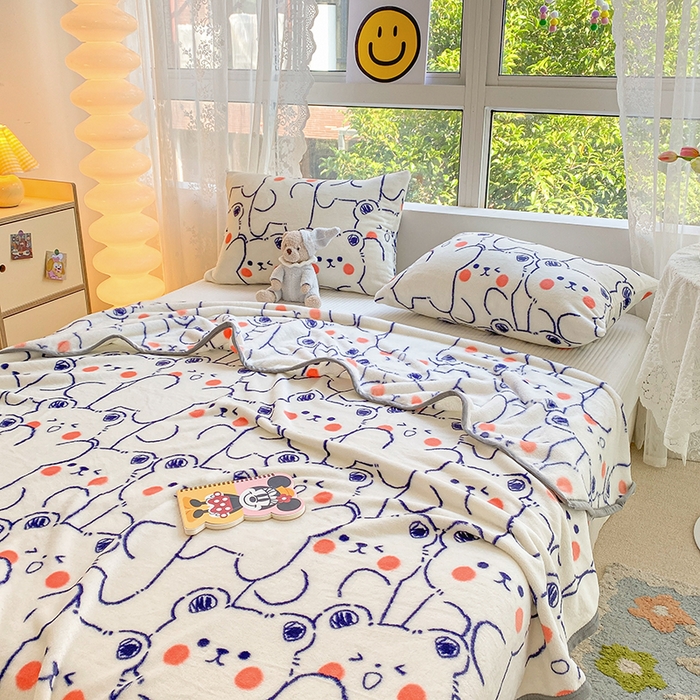 91家纺网 家纺一手货源 找家纺 慕尚家纺 2025新款雪貂绒高克重300g毛毯家用毛毯 小熊宝