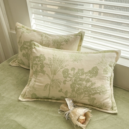 慕尚 2025新款高克重保暖双色雕花绒枕套单件 花梦-绿