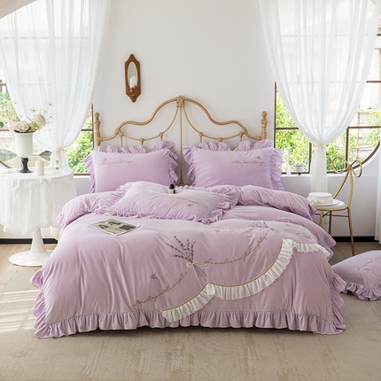 91家纺网 家纺一手货源 找家纺 （总）金绣美居 2025新款加厚婴儿绒韩版床盖绣花保暖四件套-含香