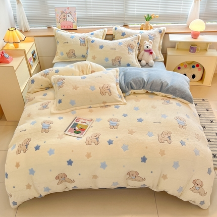 慕尚 2025新款高克重印花雪花绒四件套  旺福