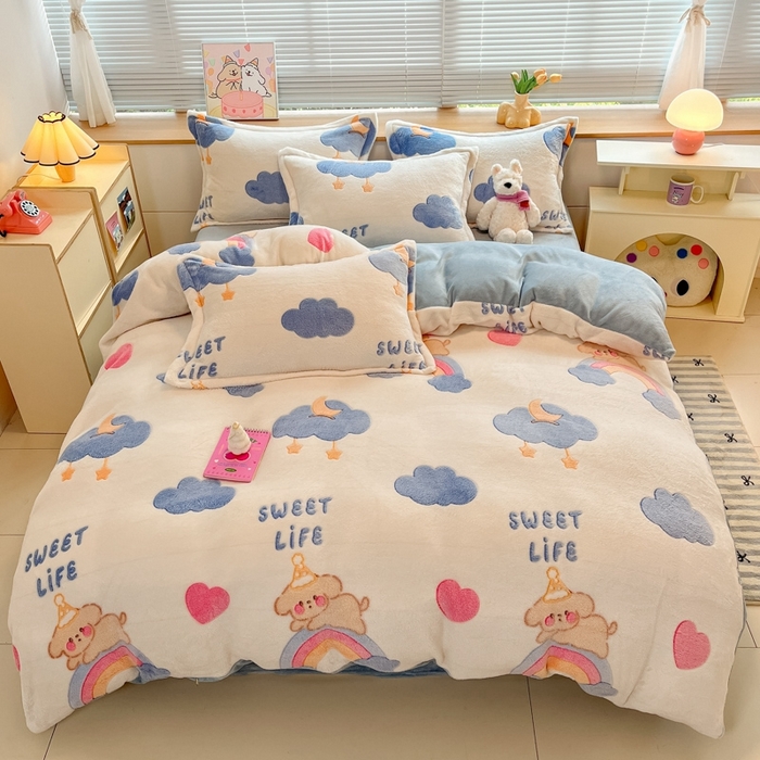 91家纺网 家纺一手货源 找家纺 慕尚 2025新款高克重印花雪花绒四件套  星屿