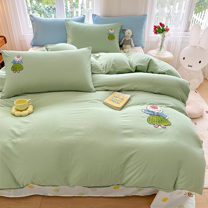 91家纺网 家纺一手货源 找家纺 艾米家居 2025新款水洗磨毛毛巾绣印花四件套 招财猫