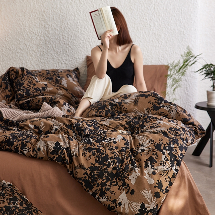 91家纺网 家纺一手货源 找家纺 千朵森 2024新款A类全棉活性陶瓷磨毛四件套 墨染