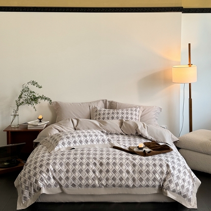 窝米 2024新款全棉磨毛工艺拼角款四件套系列 摩卡