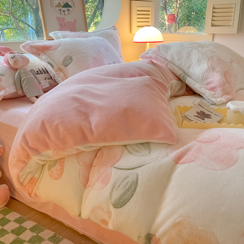 91家纺网 家纺一手货源 找家纺 （总）慕尚 2025新款高克重印花雪花绒四件套 