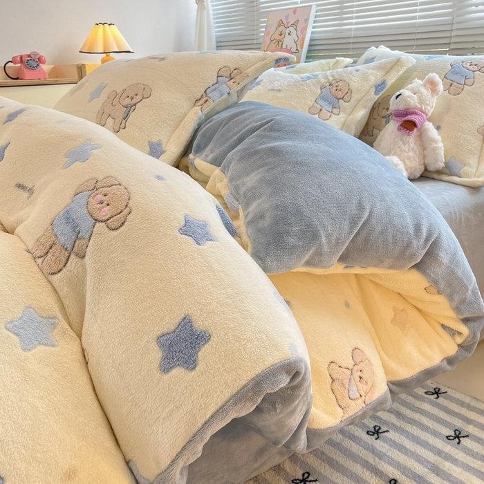 91家纺网 家纺一手货源 找家纺 慕尚 2025新款高克重印花雪花绒四件套  旺福