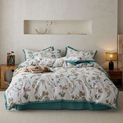 千朵森 2024新款高定新疆长绒棉全棉印花拼角磨毛四件套 风格一 春晓