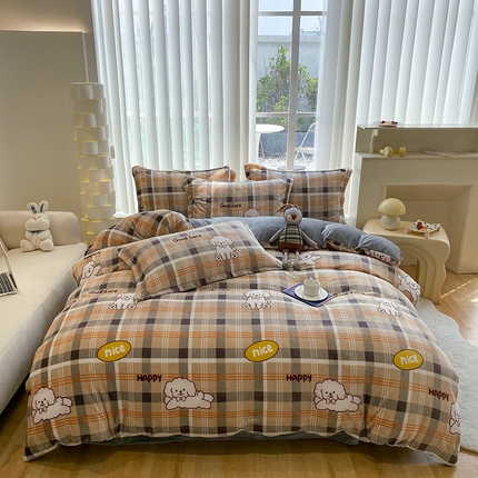 91家纺网 家纺一手货源 找家纺 梦澜蒂 2024新款加厚保暖牛奶绒被套牛奶绒四件套