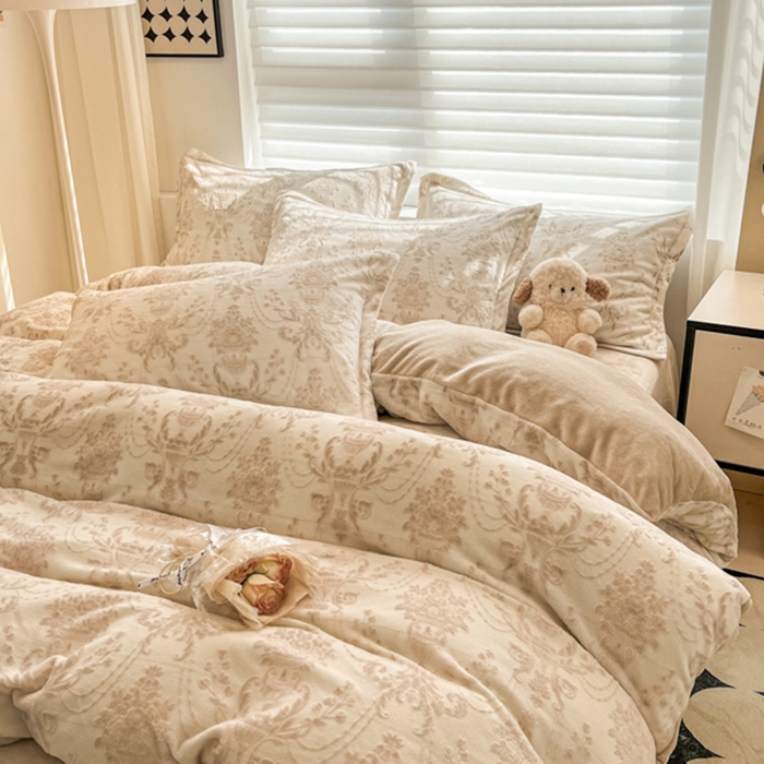 91家纺网 家纺一手货源 找家纺 （总）慕尚 2025新款高克重保暖双色雕花绒四件套