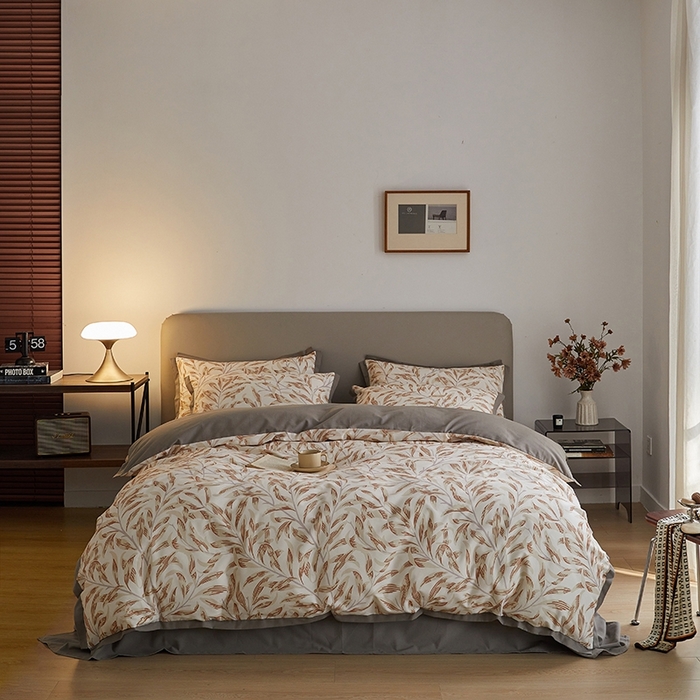 91家纺网 家纺一手货源 找家纺 千朵森 2024新款高定新疆长绒棉全棉印花拼角磨毛四件套 风格二 雅韵