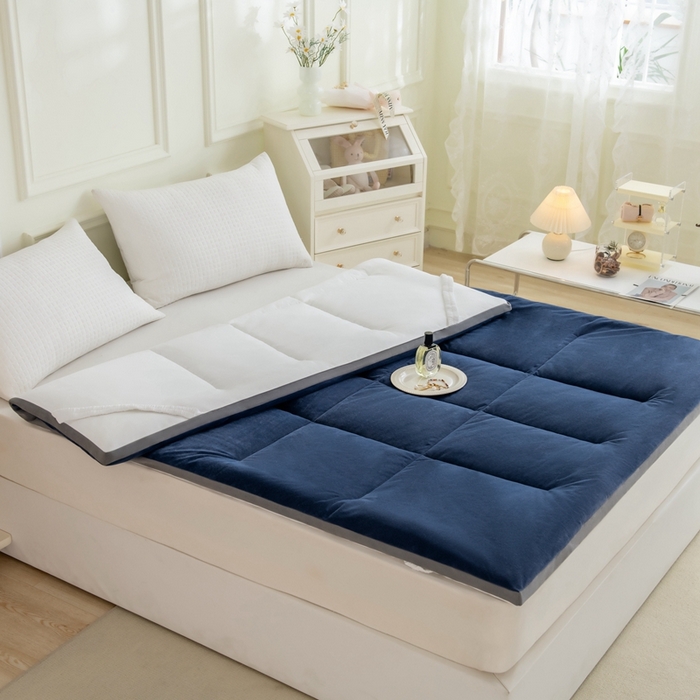 91家纺网 家纺一手货源 找家纺 LADYCOCO可可家居 2024新款亲肤舒适德绒床垫床褥-超暖系列 蓝色