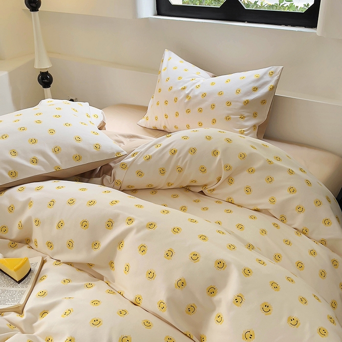 91家纺网 家纺一手货源 找家纺 田野 2024新款纯棉全棉磨毛印花四件套系列 笑脸