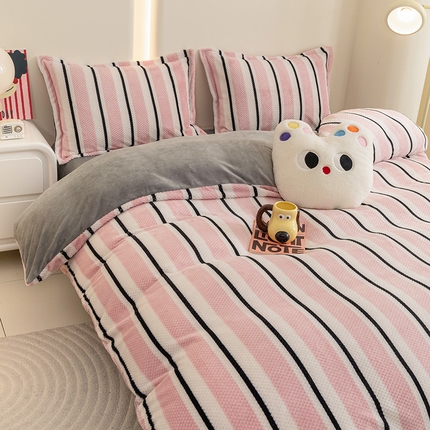 2024新款立体菠萝格印花保暖牛奶绒系列单被套 挪威粉
