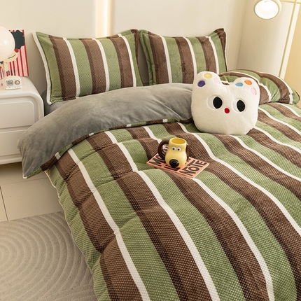 2024新款立体菠萝格印花保暖牛奶绒系列单被套 自由绿
