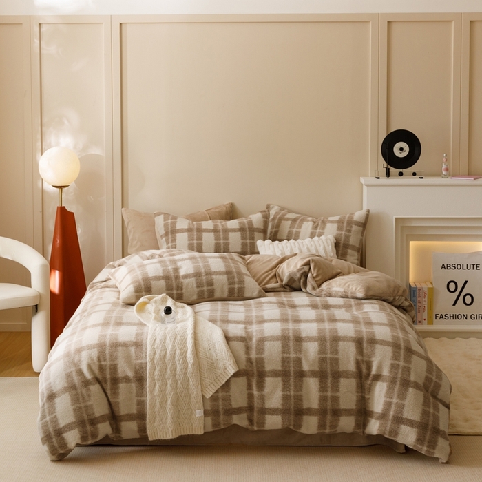 91家纺网 家纺一手货源 找家纺 金奇达家纺 2025秋冬保暖加厚绒类四件套多莉羊绒-希尔格 森格米咖