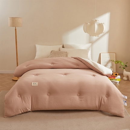 91家纺网 家纺一手货源 找家纺 2024新款A类双层皱皱纱豆豆被子被芯 皱皱纱-玫瑰粉