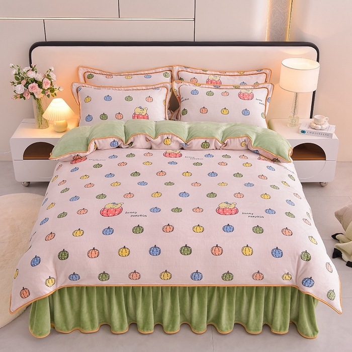 91家纺网 家纺一手货源 找家纺 雅芝蓝 2025新款8-9斤高克重印花牛奶绒四件套保暖绒套件直播爆款 南橘