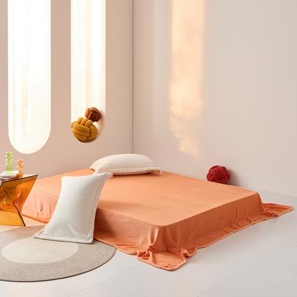 LADYCOCO可可家居 2024新款牛奶3D绒立体雕花剪花单品系列-单床单 橘色