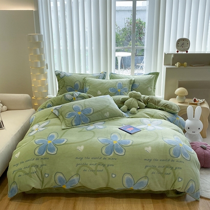 91家纺网 家纺一手货源 找家纺 梦澜蒂 2024新款加厚保暖牛奶绒被套牛奶绒四件套