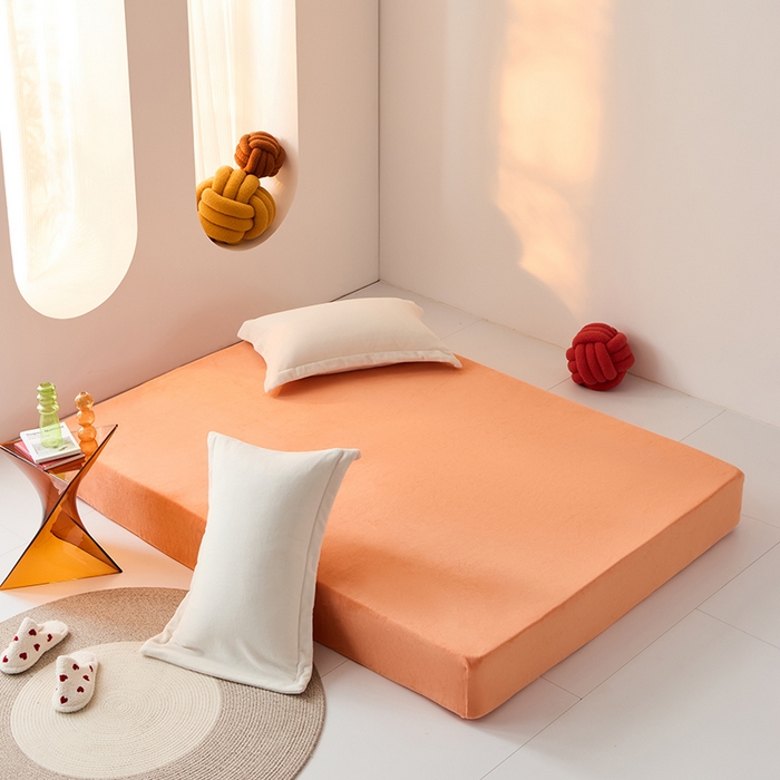 91家纺网 家纺一手货源 找家纺 LADYCOCO可可家居 2024新款牛奶3D绒立体雕花剪花单品系列-单床笠 橘色