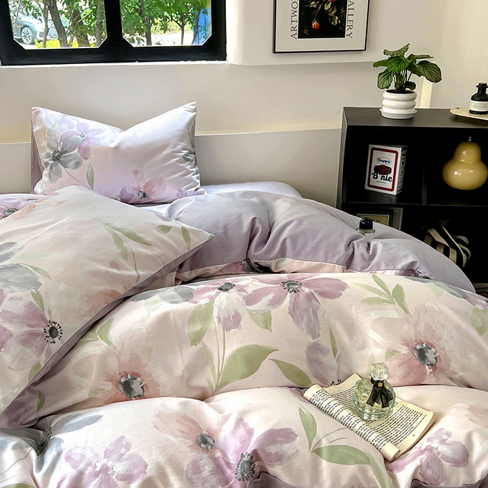 91家纺网 家纺一手货源 找家纺 田野 2024新款纯棉全棉磨毛印花四件套系列 叶颜