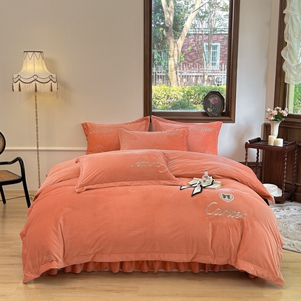 91家纺网 家纺一手货源 找家纺 尚美 2024新款床盖款工艺设计四件套-依连娜 爱马橙