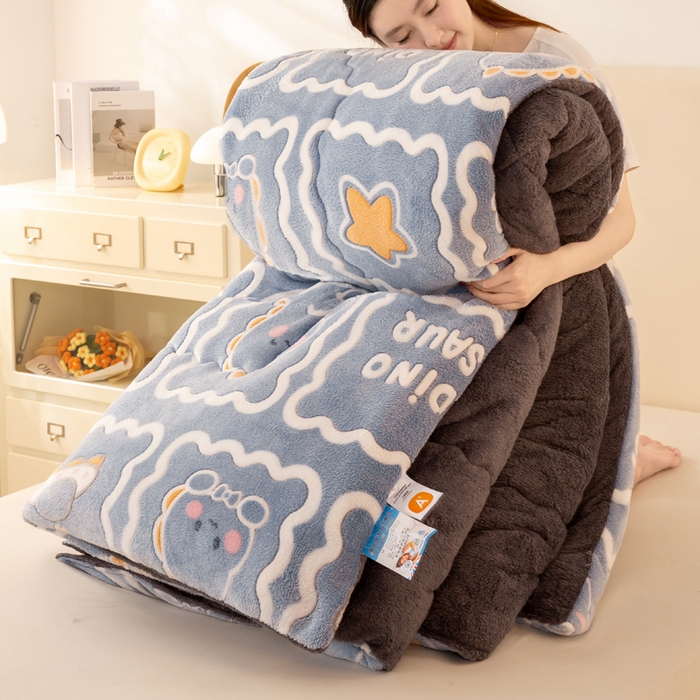 91家纺网 家纺一手货源 找家纺 好梦来家纺（原锦茂家纺） 2025新款印花款A类雪花绒冬被羊羔绒冬被被芯冬季牛奶绒冬被 恐龙乐园