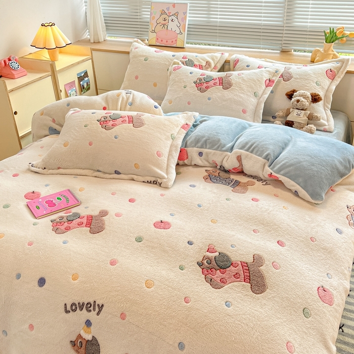 91家纺网 家纺一手货源 找家纺 慕尚 2025新款高克重印花雪花绒四件套  优瑞