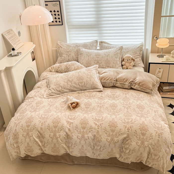 91家纺网 家纺一手货源 找家纺 （总）慕尚 2025新款高克重保暖双色雕花绒四件套