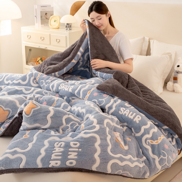 91家纺网 家纺一手货源 找家纺 好梦来家纺（原锦茂家纺） 2025新款印花款A类雪花绒冬被羊羔绒冬被被芯冬季牛奶绒冬被 恐龙乐园